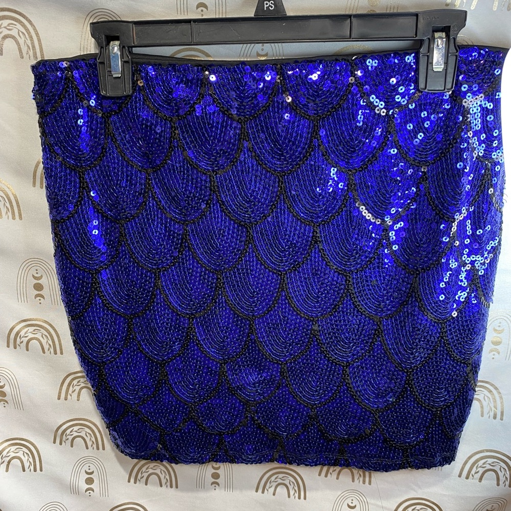 Lily White Vibrant Blue Sequin Pencil Skirt